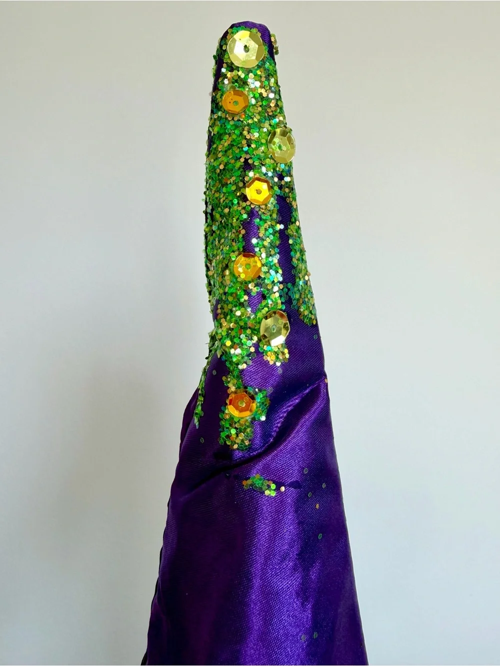 Witch Hat – wizard hat -Halloween -purple satin with Green glitter & jewels OS